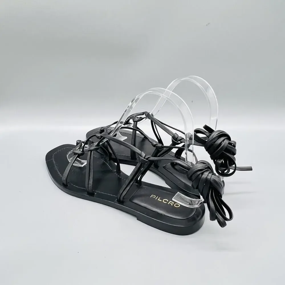 Pilcro Anthropologie Sandals Women 7 Black Leather Lace Up Ankle Wrap Gladiator